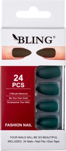Artificial Nails, BLING Fashion Nail Tips (24 pcs) - bottle green, matte