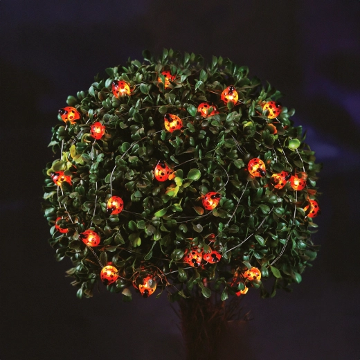 Solar LED string lights with ladybugs, 2.4 m, 25 LEDs, warm white