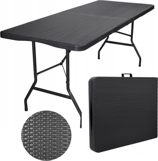 Salokāms dārza/catering galds ratanveida dizainā 180 cm, melns