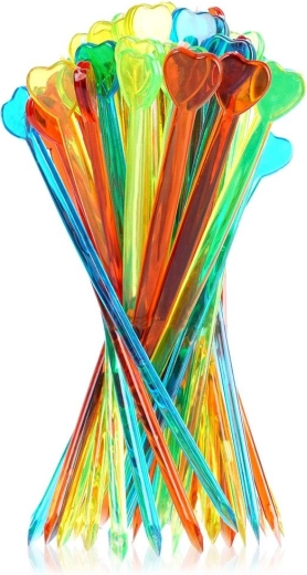 Colorful cocktail picks with heart 8 cm, 50 pcs