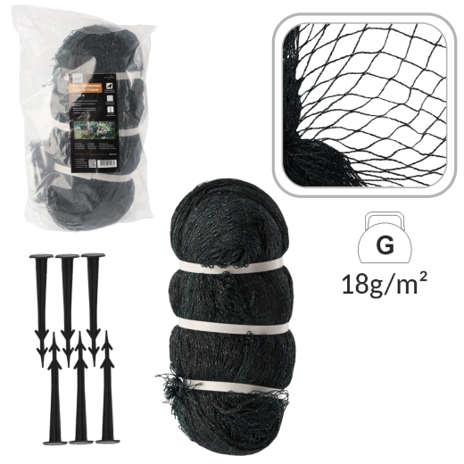 Aizsargtīkls pret putniem 5 × 10 m, 18 g/m² + 10 plastmasas mietiņi