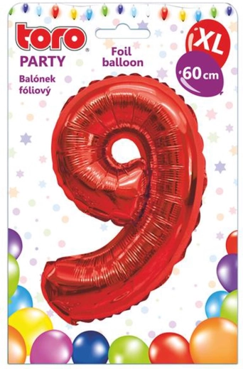 Folijas balons TORO XL cipars 9, 60 cm, sarkans