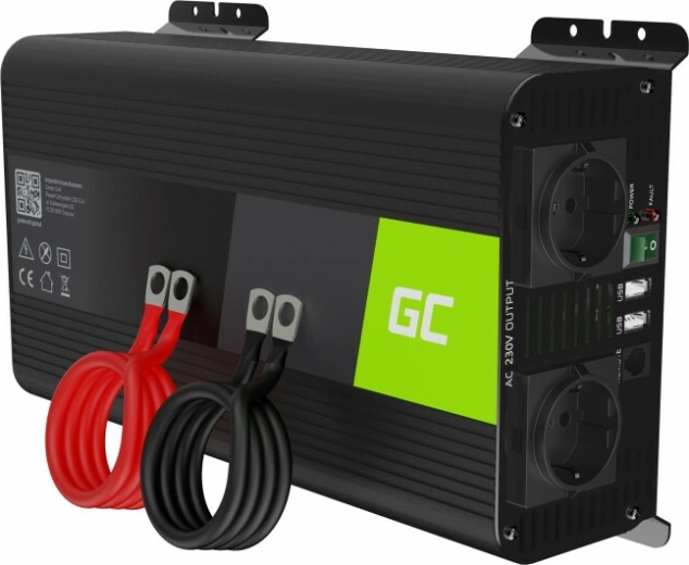 Green Cell sprieguma pārveidotājs 12 V uz 230 V, tīra sinusoīda 1000 W / 2000 W ar USB