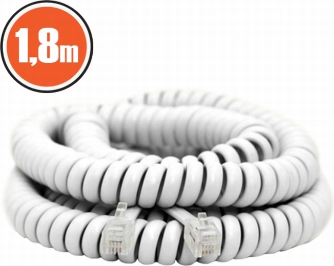 Spirālveida telefona kabelis, 1,8 m, balts