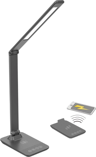 Solight LED aptumšojama galda lampa ar bezvadu uzlādi 10 W, krāsas temperatūras maiņu, pelēka