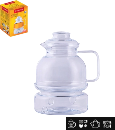 Glass heat-resistant jug with lid and warmer 1.5 l