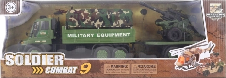 Militārā automašīna ar piekabi un ložmetēju