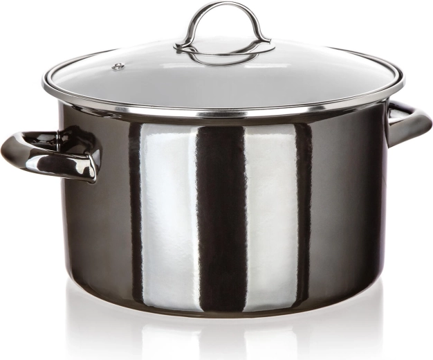 Emaljēts katls ar stikla vāku 26 cm, 6 l Metallic Black