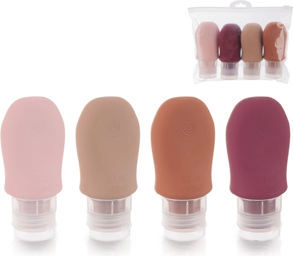 Travel silicone bottles with suction cups in a case, 5-piece set