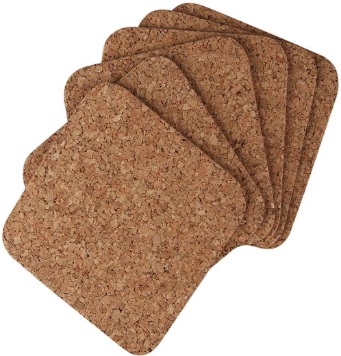 Set of square cork coasters 10 × 10 cm, 6 pcs