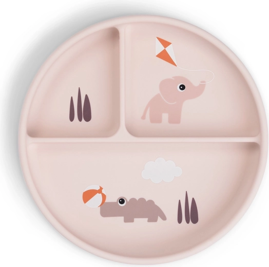 Done by Deer suction divided plate Stick&Stay Playground pink