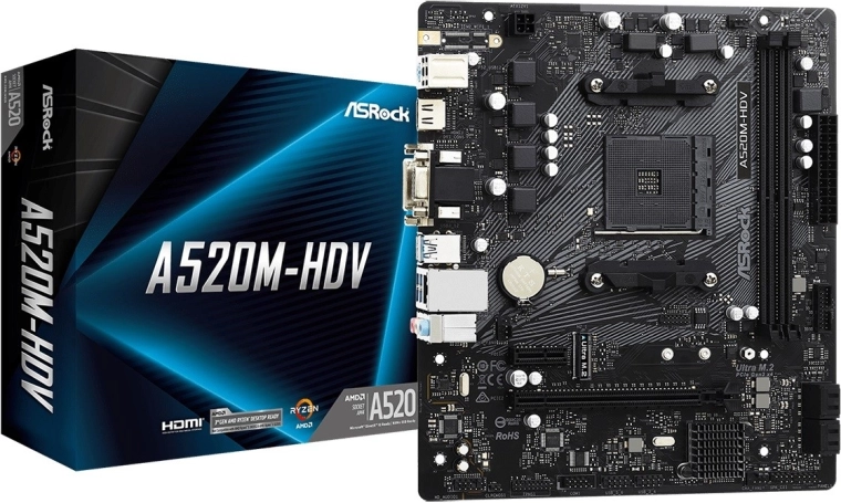 ASRock A520M-HDV microATX mātesplate AM4 ar HDMI/DVI/VGA un M.2