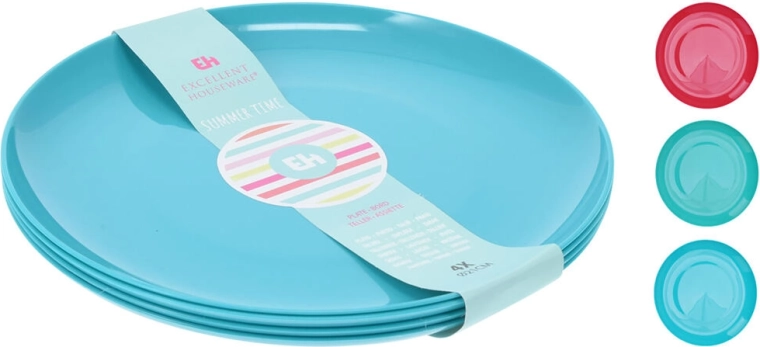 Set of shallow plastic plates 21 cm, mix of colors, 4 pcs