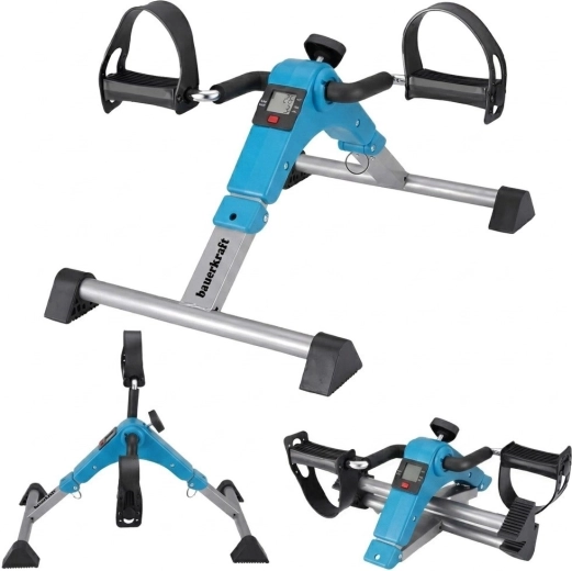 Salokāms rehabilitācijas pedāļu trenažieris 2-in-1 ar LCD displeju, zils