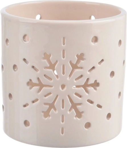 Ceramic candle holder in a snowflake shape, beige, 11 cm