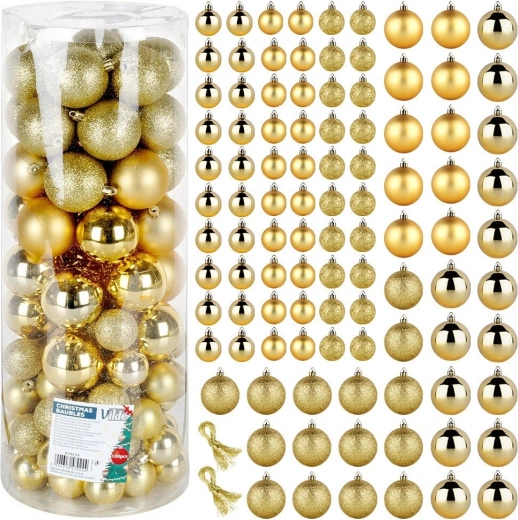 Zelta nedauzāmas Ziemassvētku bumbas 4 un 6 cm, komplekts 100 gab.