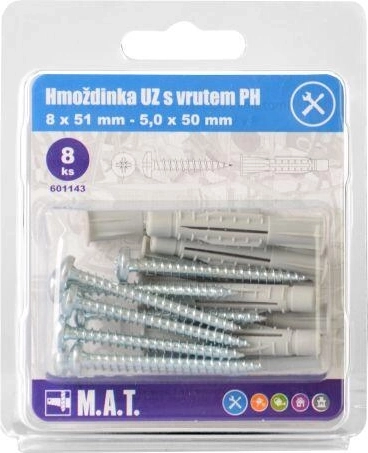 Mezglojuma dībelis ar atloku 8 mm ar PH skrūvi, cinkots, komplekts 8 gab.