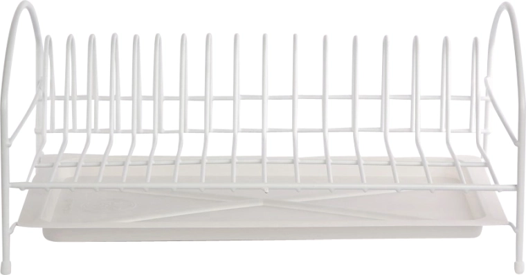 Single-tier dish drying rack 40 cm white with drip tray