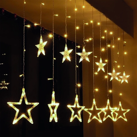 Solight LED āra Ziemassvētku gaismas aizkars zvaigznes 3 m 123 LED silti balta IP44