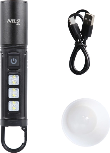 Multifunctional NILS Camp LED Flashlight 800 lm, rechargeable with diffuser and side LEDs
