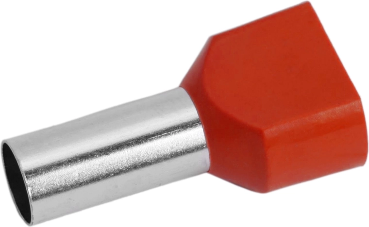 Kabeļa uzgalis ar sarkanu izolāciju diviem 2× 10 mm² kabeļiem