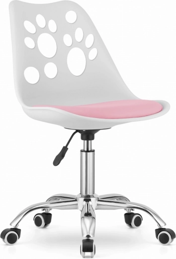 Office Chair White and Pink with Swivel Chrome Base