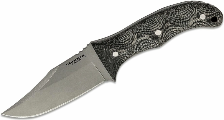 Condor Little Bowie – mazāks āra nazis 11,7 cm, pelēka Micarta, ādas maksts