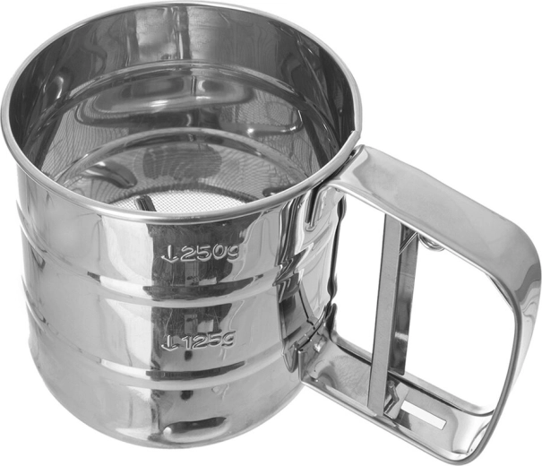Mechanical stainless steel sifter for flour and powdered sugar