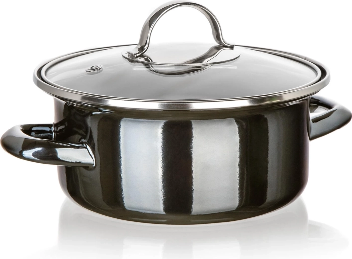 Emaljēts katls ar stikla vāku 18 cm Metallic Black, 1,3 l