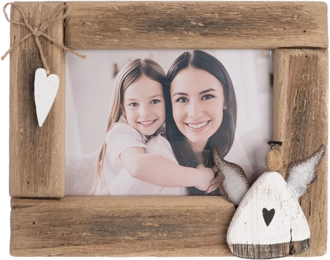 Paulownia photo frame with angel motif, beige