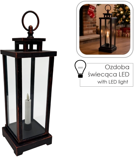 Dekoratīva LED laterna ar sveci un taimeri, 34 cm