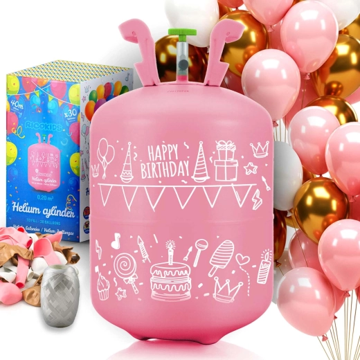 Vienreizlietojama hēlija balona balona pudele 0,20 m³ ar baloniem un lentu RICOKIDS