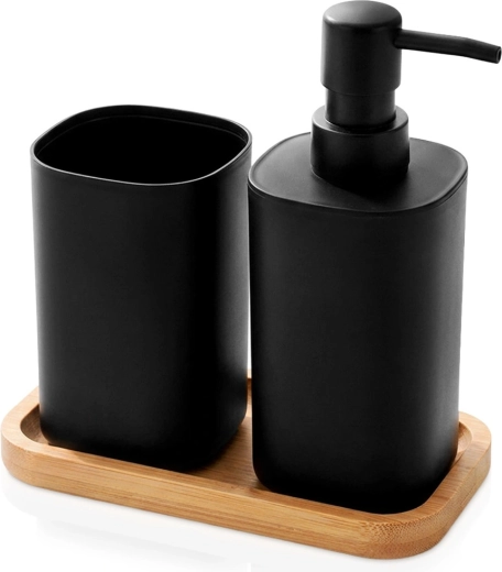 Vannasistabas komplekts Bathroom Solutions ar dozatoru un glāzīti 350 ml, melns, 3 daļas