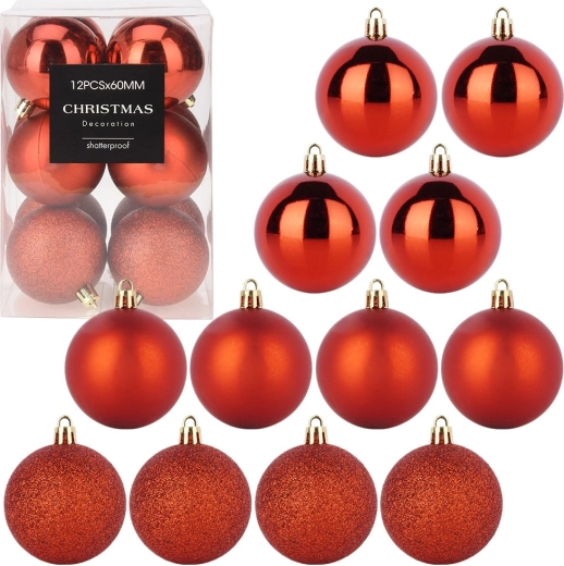 Shatterproof Christmas Ornaments Red 6 cm – Set of 12