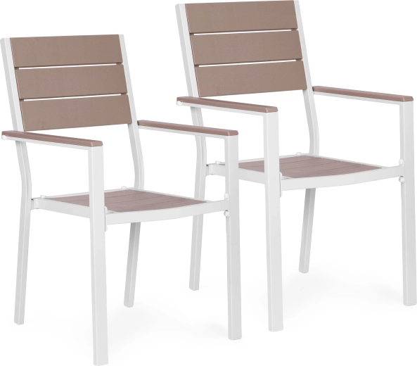 2 dārza krēslu komplekts no tērauda un HDPE, balts – MultiGarden