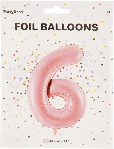 Rozā folijas balons cipars 6, 86 cm