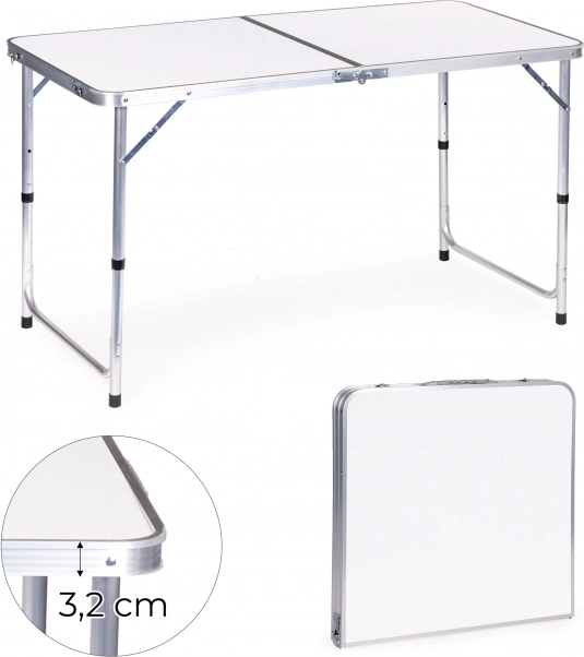 Saliekamais tūrisma galds MultiGarden, balta virsma 120 × 60 cm