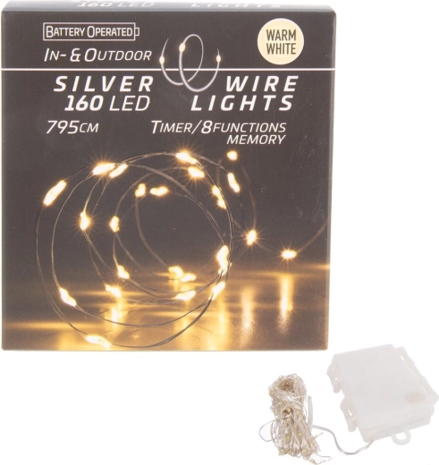 LED gaismas virtene uz stieples 160 LED dzeltena gaisma ar taimeri (lietošanai telpās un ārā)