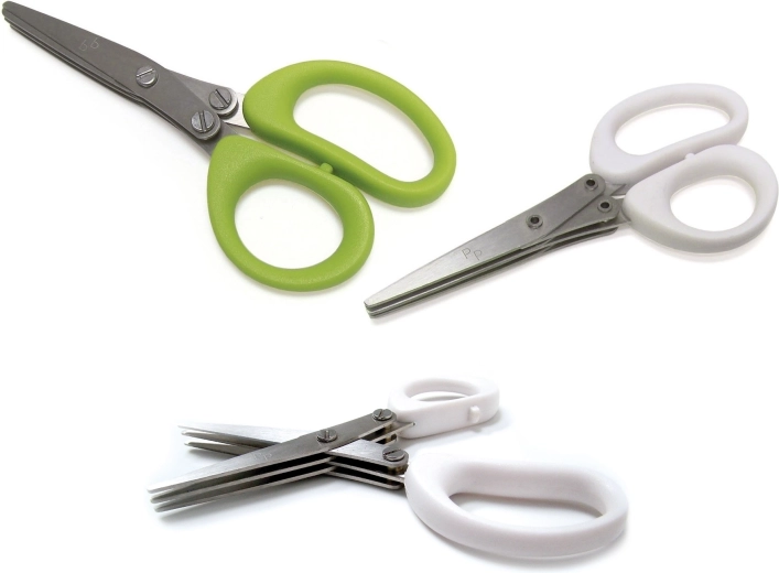 Garšaugu šķēres ar trim asmeņiem 13 cm – baltas/limeta krāsas mikss