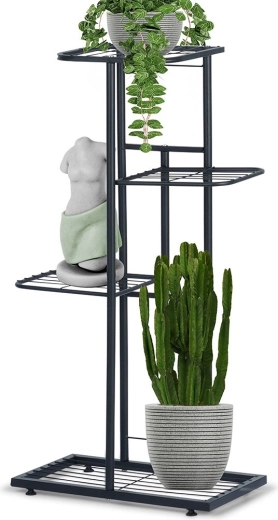 Melns metāla 4 līmeņu puķu statīvs 80 cm