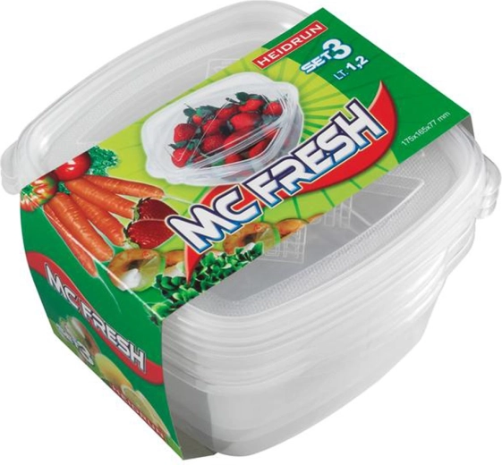 Plastmasas pārtikas kārbiņas ar vāku HEIDRUN McFresh 3 × 1,2 l