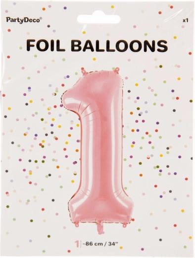 Rozā folijas balons skaitlis 1 (86 cm)