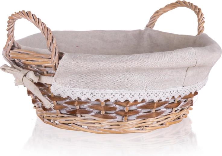 Apaļš pīts groziņš Duo ar rokturiem 30 × 11 cm, brūni balts, ar mežģīņu apdari