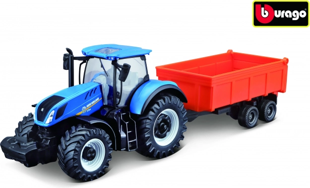 Bburago Farmland Tractor NEW HOLLAND T7.315 HD with Tipping Trailer 10 cm