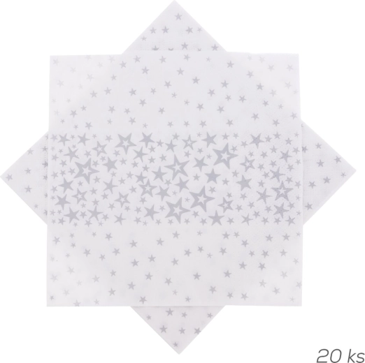 Papīra salvetes ar sudraba zvaigznēm 33 × 33 cm 20 gab.