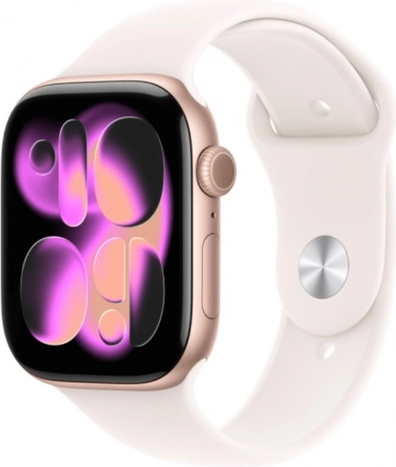 Apple Watch Series 11 GPS 42 mm rozā zelta alumīnijs ar sporta siksniņu gaiši rozā S/M
