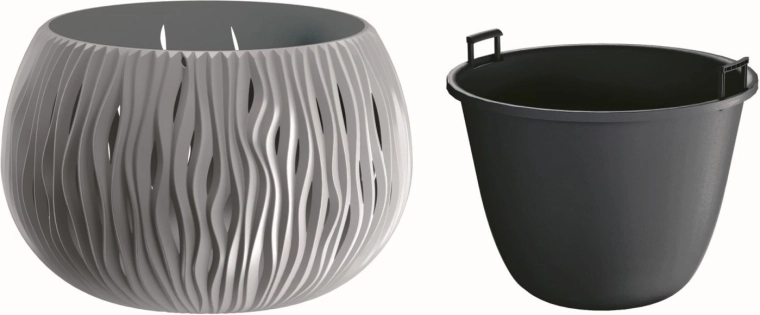 Puķupods Sandy Bowl ar ieliktni 23,8 cm pelēks akmens