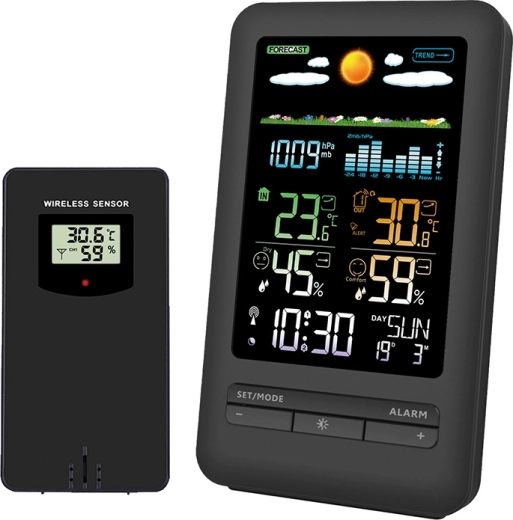 Solight weather station with color LCD display, temperature, humidity and pressure measurement, black