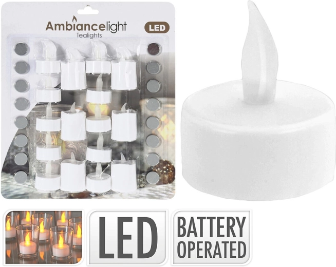 LED tējas svecītes baltas 3,5 cm ar baterijām (16 gab.)