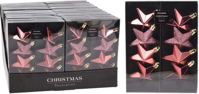Christmas star ornaments 6.5 cm pink, set of 8